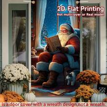 1 szt. 2D flaga na drzwi z motywem Świętego Mikołaja – motyw nocy Bożego Narodzenia, wykonana z poliestru, łatwa do powieszenia, dekoracja świąteczna do wewnątrz i na zewnątrz, sezonowe świętowanie, świąteczna dekoracja na drzwi - Wielokolorowe - Zobacz 7