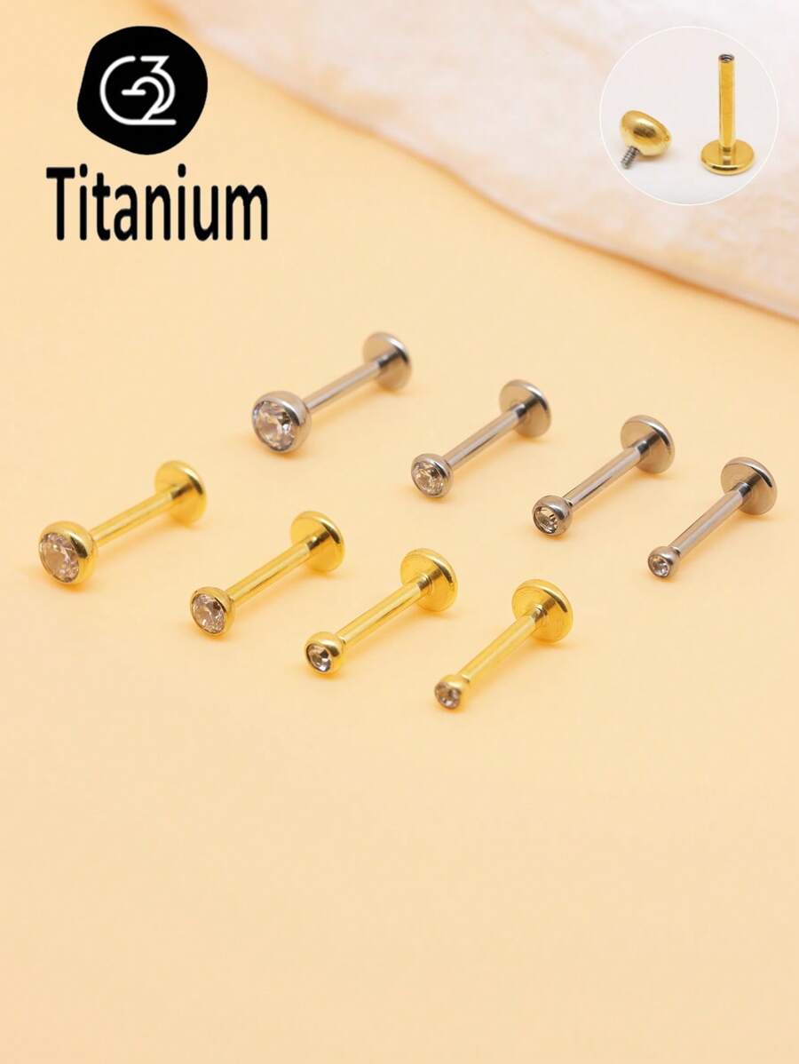 1pc 16G 1.2mm 2-4mm Titanium Zirconium Lip Stud, G23 Titanium Zirconium Dome Earring, Internal Thread Cartilage Stud, Nose Stud - Diamond Flat Lip Studs - View 1