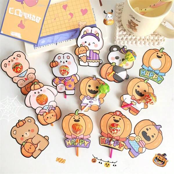 5 pièces, Sucette en carton de dessin animé d'Halloween, Carte de vœux de dessin animé de bénédiction motivante, Carte de décoration de phrase encourageante, Carte de bonbons pour étudiants, Décoration d'automne