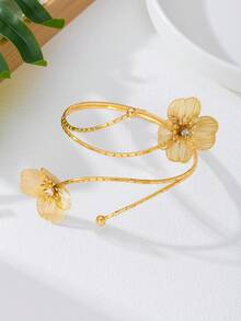 1 Pair Women's Hollow Flower Bangle Bracelets, Multi-Color Summer Accessories, Elegant For Party, Wedding, Vacation, Back To School, New Year, Gift For Friends And Family - Flower Shape - View 4