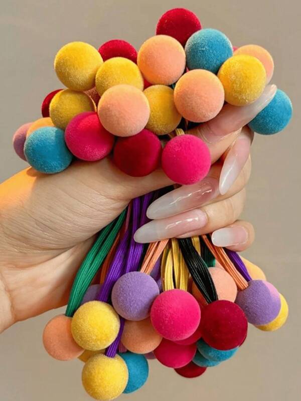 10pcs Colorful Pom Pom Hair Ties, Cute Fluffy Ball Ponytail Holders, Elastic Hair Bands, Kawaii Hair Accessories For Women, Multicolor Hair Ropes, Strong Hold Hair Elastics, Back To School, School Essentials, Fun School Supplies For Students, Daily Wear Hair Accessories.
