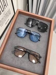 3pcs Fashion Oversized Double-Bridge Rivet Plastic Ocean Style Fashion Glasses, Suitable For Outdoor Use Aviator Shape Shades - Multicolor - View 4