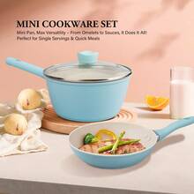 ABKOK 1 件/2 件 18 厘米不粘锅和炖锅套装 - 紧凑型炊具，适合 1-2 人用餐 - 节省存储空间，单个锅具和炊具套装单独出售 - 藍色 - 查看 4
