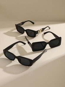 2 件/3 件女士复古方形眼镜，适合日常生活、海滩度假、户外旅行、装饰链、经典黑色、成人派对礼物、节日配饰、基本秋冬女装、商务休闲礼物、海滩配饰