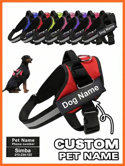 Customizable Reflective Dog Harness, Prevents Escape, Adjustable Pet Chest Vest With Personalized Name And Phone Number Tag, Polyester Fabric, Striped Design, Machine Washable Dog Chest Harness Ornamental,Engraved Stylish,Fashion,Colorful,Vintage,Cute,Contracted,Cuties Custom,Unique,Customized,Personalized Pet For Anniversaries,For Birthdays