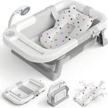 Bañera Plegable para Bebe con Demuestre Temperatura, Tina de Baño para Bebe con Cojin para Bañar, Bañera para Bebe para Baño en Casa, Bañera Multiusos para Bañarse,Lavar La Ropa