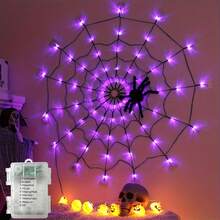 全新 70LED 万圣节蜘蛛网灯 - 大型蜘蛛配件，8 种模式 | 遥控器，防水 | 电池盒和 USB 供电 | 紫色/橙色/橙紫色灯 | 非常适合在室内/室外楼梯、花园和派对中营造恐怖氛围 万圣节装饰灯 家居装饰 派对装饰 万圣节装饰 房间装饰 万圣节花园装饰 可作为礼物 仙女 - 彩色 - 查看 12