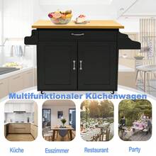 VA-Cerulean Kitchen Trolley With Wooden Top, Kitchen Trolley With Drawers And Shelves, Country Style Kitchen Trolley, Mobile Kitchen Trolley, Black. - Black - View 5