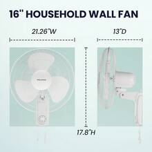 Pelonis 16 Inch Wall Mount Fan, 3-Speed Adjustable, Heavy Duty Metal Construction, Energy Efficient, Quiet Cooling Fan For Kitchen, Garage, Workshop, Home Office, White Air Circulator Fan
