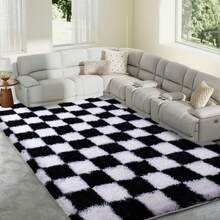 5x7 Feet Checkered Area Rugs For Bedroom, Black And White Modern Shag Plaid Rug Washable Non-Slip Large Area Rug Super Soft Indoor Fuzzy Carpet Fluffy Rugs For Living Room Home Aesthetic Decor - 黑與白 - 查看 2