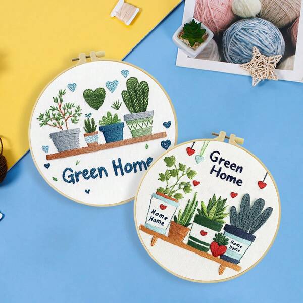 1 Piece Embroidery Kit, 20x20cm/7.9x7.9 Inches, Handmade DIY Embroidery Kit, Potted Plant, Suitable For Adult Beginners, Including Embroidery Cloth, Instruction Manual, Embroidery Frame And Needle And Thread, Gifts From Friends Or Family, Furniture, Office Handmade Artworks
