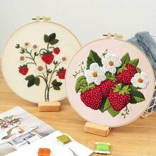 1 Piece Embroidery Kit, 20x20cm/7.9x7.9 Inches, Handmade DIY Embroidery Kit, Strawberry, Suitable For Adult Beginners, Including Embroidery Cloth, Instruction Manual, Embroidery Frame And Needle And Thread, Gifts From Friends Or Family, Furniture, Office Handmade Artworks - Multicolor - View 2