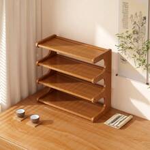 1 pieza Estantería de zapatos de múltiples niveles - Organizador de entrada que ahorra espacio para el hogar, dormitorio y alquiler - Gabinete de zapatos de bambú natural - Granate - Ver 10