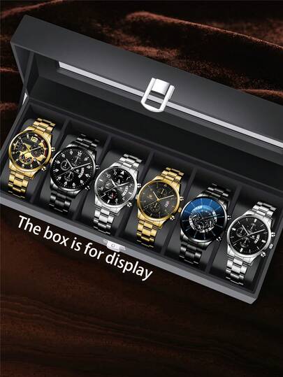 6 件/套男士时尚多功能奢华优质手表组合套装，适合参加节日派对和聚会，一份难忘的父亲节礼物！