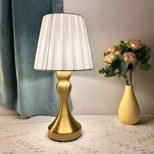 1pc Modern LED Desk Lamp, Dimmable Soft Light, Handmade Fabric Lampshade, Polished Metal Base, USB Powered Decorative Table Lamp For Bedroom, Living Room, Reading