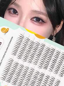 100片/套 韩国女团偶像假睫毛，C型卷翘，分段式自然卡通眼妆，保湿效果，透明睫毛梗，单根假睫毛，适合日常妆容，可在家DIY嫁接睫毛，柔软易用 - 黑色 - 查看 4