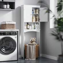 Asofer Toilet Cabinet Bathroom Storage Shelf With Cabinet, Toilet Shelf Shelf Over Toilet, Toilet Organizer Rack, Freestanding Toilet Space Saver With Adjustable Shelves, 167x60x23cm, White, Valentine's Day Ideas - 白色 - 查看 9