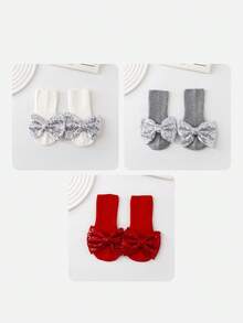 Wrenababy 女童百搭舒适袜子，可爱蝴蝶结设计公主风格防滑圆点抓地袜，适合幼儿和婴儿，适合春秋季