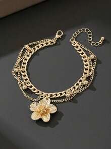 1pc Vacation Style Line & Tassel Golden Flower Pendant Multilayer Anklet For Women - 1 Cái - Xem 3