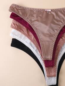 5条/包 女士无缝纯色性感低腰丁字裤，舒适比基尼内裤 - 彩色 - 查看 3