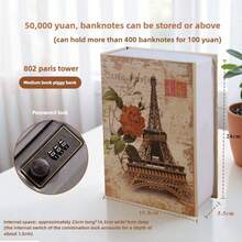 1 件创意书本保险箱，带玫瑰花密码锁，隐形床头家用保险箱，有标准、中、大号尺寸可选，适用于办公室、卧室等 - 花 - 查看 15