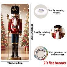 1 faixa de porta com tema natalino, capa de porta com tema natalino, bandeira de porta com estampa de quebra-nozes, 90 cm x 180 cm, material de poliéster durável, decoração de Natal, decoração de festa com tema natalino, decoração interna e externa, ideal para varanda, quintal, garagem e decoração de casa - Multicolorido - Ver 2