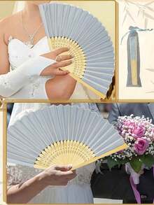 3/15/30 件/套蓝色木质折扇，含礼品袋和感谢卡，新娘竹制手扇，单身派对婚礼新娘回礼，伴娘竹制手扇，单身派对拍照道具，伴娘礼物和婚礼装饰，派对和活动的完美之选，夏季配饰，女士折扇 - 彩色 - 查看 2