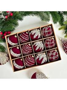 Christmas Tree Hanging Ball Set Of 10 8cm Large Velvet Christmas Decorations, Christmas Home Decoration, Plush Ball Christmas Tree Decorations, Birthdays, Parties, Stairs, Decorative Pendants, Festival Decoration Supplies Winter Room Decor Christmas Decorations Home Christmas Gifts Christmas Decor - Multicolor - View 9