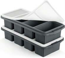 Silicone Freezer Tray With Lid - Silicone Freezer Food Molds- Large Ice Cube Tray,Silicone Freezer Container,Freeze & Store Soup, Sauce, Broth,Leftovers - Makes 4 Perfect 1 Cup,9822113 - 藕粉色 - 查看 1