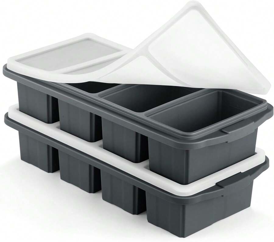 Silicone Freezer Tray With Lid - Silicone Freezer Food Molds- Large Ice Cube Tray,Silicone Freezer Container,Freeze & Store Soup, Sauce, Broth,Leftovers - Makes 4 Perfect 1 Cup,9822113 - 藕粉色 - 查看 1