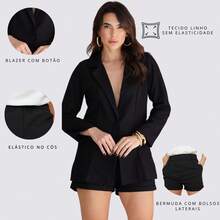 Conjunto Feminino Blazer e Short Elegante - Preto - Visão 10