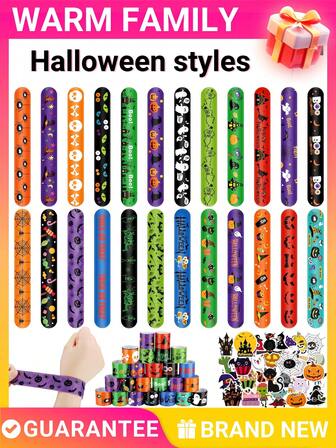 100pcs Spooky Halloween Snap Bracelets - Glow In The Dark Scary Wristbands, Pumpkin Ghost Bat Patterns, Trick Or Treat Party Favors, Creepy Cute Aesthetic Accessories,Glow In The Dark Spooky Wristbands With Ghost & Spider Charms, Gothic Skeleton Design Party Favors, Haunted House Themed Snap Bands For Halloween/Christmas/Thanksgiving Celebrations, Scary Novelty Gift Set For Costume Parties (Assorted Styles 12-100pcs)
