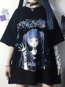 Unisex T-Shirts For Men, Short Sleeves, Short Sleeve T-Shirts, Spring Clothes, Summer Clothes, Clothes, Tops, Loose Fit, Big Silhouette, Graphic Print, Design, Gift, Present, Street, Spring, Summer, Autumn, Winter, Men's - 黑色 - 查看 1