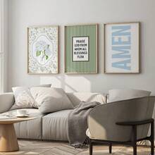 6 幅基督教壁画蓝绿色主题印刷帆布画圣经诗句海报学院风床头装饰适用于客厅、卧室、公寓、宿舍房间装饰礼物（无框） - 彩色 - 查看 3