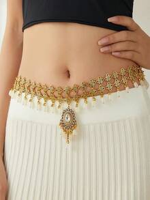 1pc Fashionable & Elegant Colorful Beaded Zinc Alloy Waist Chain, Suitable For Party, Beach Holiday, South Asian Style