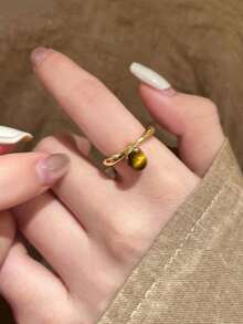 1pc/3pcs Gold Sunflower & Tiger Eye Stone Ring, Unique Design Open Adjustable Ring For Women - Multicolor - View 12