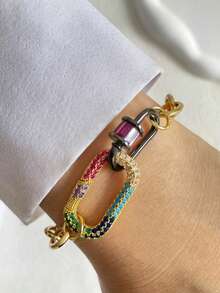 STYLEVER 1pc Multicolour Carabiner Lock Clasp Chain,Pendant Charm Bracelet, Stainless Steel Chain Jewelry,Holiday Gift ,A Jewelry Gift - Yellow Gold - View 5