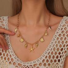 Gold Necklace Women Summer Beach Charm Jewellery Accessories Chain Shell Starfish Conch Turtle Boho Jewelry