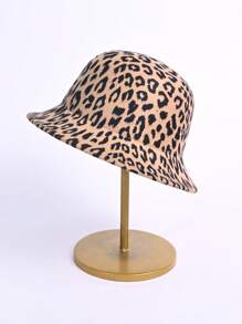 1 件女士豹纹渔夫帽，新款羊毛法式复古圆顶渔夫帽，适合户外和日常使用，四季高顶礼帽 - A - 查看 1