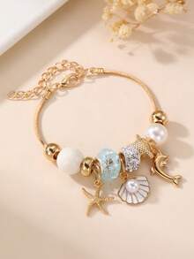 1pc/3pcs Girls' Shell, Pentagram, Flower, Starfish, Cherry Bracelet - Multicolor - View 8