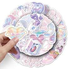 50 piezas Juego de pegatinas estéticas de fantasía coloridas, pegatinas de dibujos animados lindos estilo Ins, pegatinas de cristal Kawaii, pegatinas de vinilo resistentes al agua, adecuadas para sobres, botellas de agua, computadoras, portátiles, teléfonos, equipaje, cuadernos, refrigeradores, etc. - G - Ver 6