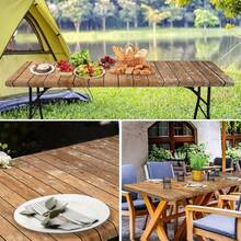 1pc Washable Outdoor Tablecloth - Polyester, With Elastic Edges, Rustic Wooden Board Design, Suitable For Camping, Picnics And Garden Parties, Vibrant Colors, Indoor/Outdoor Use, Picnic Tablecloth Beach Accessories With Elastic Edges, Picnic Accessories - Black - View 11