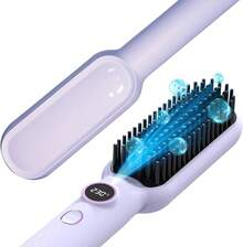 Hair Straightener Brush For Women, Electric Heated Comb, Straightening Hot Comb With 5 Temperature Settings & LED Display, 30s Fast Heating & Dual Voltage, Dense Bristle Design, Purple - Purple - View 13