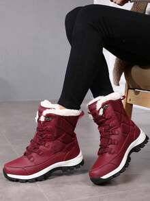 STARNOVO 1双女士白色高帮雪地靴，2025新款冬季户外高帮雪地靴，保暖加厚踝靴，防滑雪地旅行黑色滑雪鞋 - 酒紅色 - 查看 3