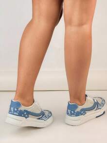 Zapatillas con plataforma para mujer, de estilo informal y de bloques de color, zapatos deportivos versátiles y combinables para parejas - AZUL CLARO - Ver 4