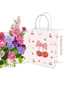 1 set / 5 piezas, bolsa de regalo con lazos de cereza para fiesta, bolsa de papel con dibujos animados de colores impresos