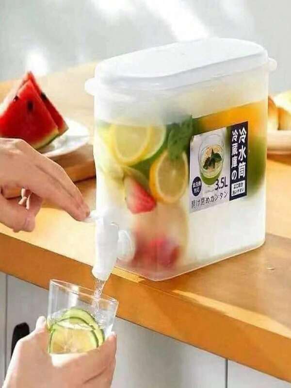 1pc 3.5L Cold Water Bottle, Large Capacity Modern Simple Design Cold Water Bucket With Faucet, Beverage Dispenser, Wine Bucket, Can Hold Lemonade, Juice, Can Be Put In Refrigerator, Suitable For Summer, Home Life, Party, Wedding, Holiday Gift, Wine Making Tools, Wine Flask