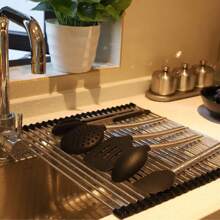 Multifunctional Kitchen Sink Dish Drainer Rack With Dish Drying Mat, Foldable Stainless Steel Dish Drain Roll Up Rack - Multicolor - View 7