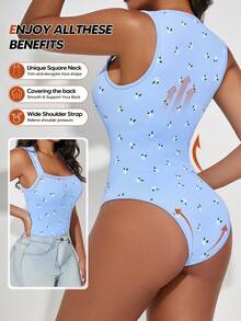 Women's Bodysuits Sexy Ribbed Strappy Square Neck Sleeveless Tummy Control Tank Tops Bodysuits