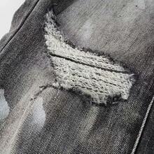 Men's Black Splatter Jeans - Ripped, High-Street, Artistic Vibe - 黑灰色 - 查看 5